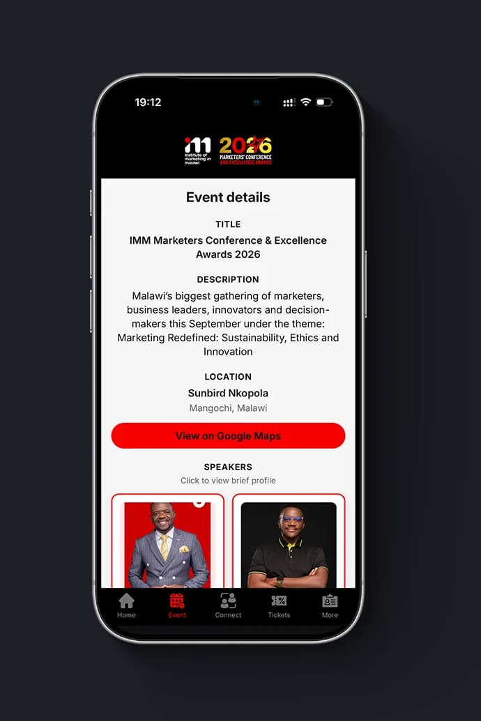 Event details and agenda in the Konvene app